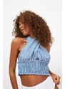 Trendyol Blue Striped Crop Woven Cross-Purchase See-through See-through Blouse