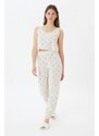 Trendyol White Floral Pattern Woven Pajamas Set