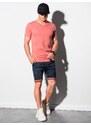 Ombre Clothing Klasické pánské tričko BASIC s výstřihem - růžové V7 S1369