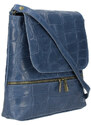 BORSE IN PELLE Kožená dámská crossbody kabelka v kroko designu džínově modrá