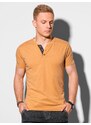 Ombre Clothing Pánské tričko bez potisku s knoflíky - hořčicový melír V3 S1390