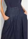 bonprix Strečová džínová sukně se sklady, šňůrkou a pohodlnou pasovkou Modrá