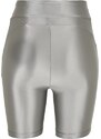URBAN CLASSICS Ladies Highwaist Shiny Metallic Cycle Shorts - darksilver