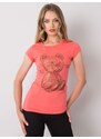 Fashionhunters Dámské korálové tričko s kamínky