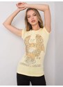 Fashionhunters Světle žluté dámské tričko s aplikací