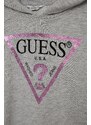 Dětská bavlněná mikina Guess šedá barva, s potiskem