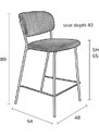 White Label Světle šedá látková barová židle WLL Jolien 65 cm