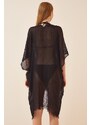 Happiness İstanbul Women's Black Tied Cotton Kimono