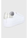 Kožené boty EA7 Emporio Armani bílá barva, na plochém podpatku
