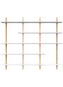 Bílý dřevěný nástěnný regál Tenzo Bridge s bukovými sloupky 190 x 224 cm