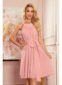 numoco ALIZEE - dámské šifonové šaty v pudrově růžové barvě s vázáním 350-2