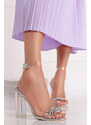 Givana Stříbrno-transparentní sandály na hrubém podpatku Laurene