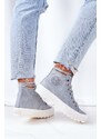 Big Star Shoes Women's Leather Warm Sneakers Big Star EE274115 Light Blue