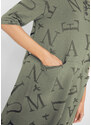 bonprix Široké bavlněné šaty s kapsami, délka po kolena Zelená