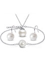 Jewellis ČR 3-dílný ocelový perlový set Pearls - náramek, náhrdelník a náušnice s perlami Swarovski - Crystal White