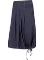 bonprix Strečová džínová sukně se sklady, šňůrkou a pohodlnou pasovkou Modrá