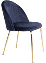 Nordic Living Modrá sametová jídelní židle Anneke se zlatou podnoží