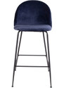 Nordic Living Modrá sametová barová židle Anneke s černou podnoží 76 cm