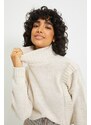 Trendyol Beige Crop Turtleneck Knitwear Sweater