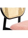 Růžová látková jídelní židle ZUIVER SPIKE s ratanovým opěradlem