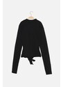 Trendyol Black Low-Cut Neck Tie Detail Fitted Crewneck Crop Corduroy Knitted Stretch Blouse