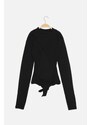 Trendyol Black Low-Cut Neck Tie Detail Fitted Crewneck Crop Corduroy Knitted Stretch Blouse