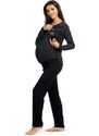 Lupoline Luxusní těhotenské pyžamo s dlouhými rukávy - černé