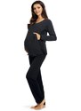 Lupoline Luxusní těhotenské pyžamo s dlouhými rukávy - černé