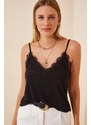 Happiness İstanbul Women's Black and White Lace Knitted Blouse