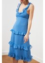 Trendyol modré volánkové šifonové šaty