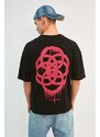 Trendyol Black Oversize/Wide Cut Geometric Printed 100% Cotton T-Shirt