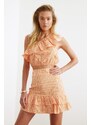 Trendyol Orange Gingham One-Shoulder Frilly Top Top Set