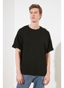 Trendyol Black Oversize/Wide Cut Text Printed Short Sleeve 100% Cotton T-Shirt