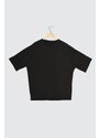 Trendyol Black Oversize/Wide Cut Text Printed Short Sleeve 100% Cotton T-Shirt