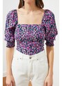 Trendyol Multi Color Crop Woven Square Neck Floral Pattern Blouse