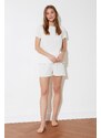 Trendyol White Corduroy T-shirt-Shorts Knitted Pajamas Set