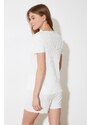 Trendyol White Corduroy T-shirt-Shorts Knitted Pajamas Set