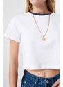 Trendyol White 100% Cotton Crop Colored Crew Neck Knitted T-Shirt