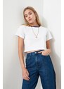 Trendyol White 100% Cotton Crop Colored Crew Neck Knitted T-Shirt