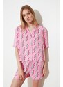 Trendyol Pink Patterned Viscose Shirt-Shorts Woven Pajamas Set