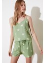 Trendyol Green Star Viscose Undershirt-Shorts Woven Pajama Set