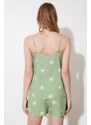 Trendyol Green Star Viscose Undershirt-Shorts Woven Pajama Set