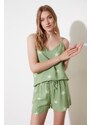 Trendyol Green Star Viscose Undershirt-Shorts Woven Pajama Set