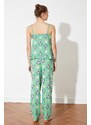 Trendyol Green Koala Patterned Frilled Undershirt-Pants Woven Pajama Set