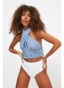 Trendyol Blue Striped Crop Woven Cross-Purchase See-through See-through Blouse