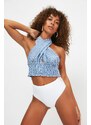 Trendyol Blue Striped Crop Woven Cross-Purchase See-through See-through Blouse