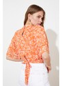 Trendyol Multi Color Crop Back Detail High Neck Chiffon Woven Blouse