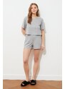 Trendyol Gray Ribbed Cotton Knitted Pajamas Set