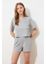 Trendyol Gray Ribbed Cotton Knitted Pajamas Set