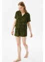 Trendyol Green Viscose Animal Patterned Shirt-Shorts Woven Pajama Set